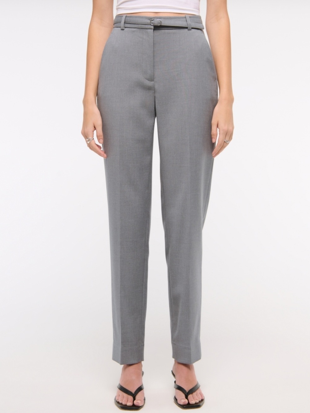 Abercrombie & Fitch High Rise Belted Ankle Straight Gray Pants